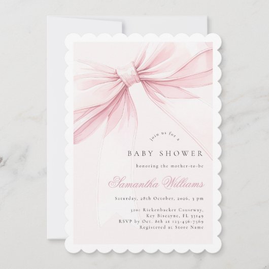 Simple Elegant Bow Baby Shower Invitation Einladung (Vorderseite)