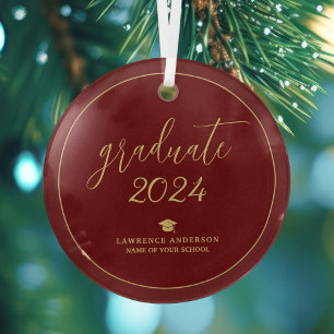 Simple Elegant Burgundy Graduate 2024 Abschluss Ornament Aus Glas