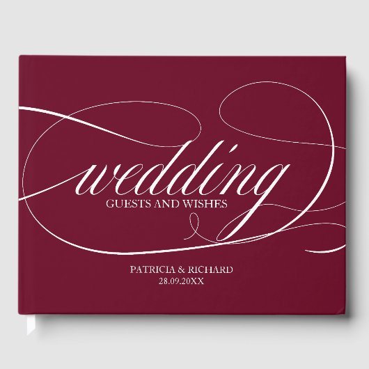 Simple Elegant Burgundy Marsala Wedding Gästebuch (Vorderseite)