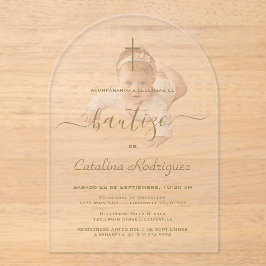 Simple Elegant Calligraphy Baby Photo Baptism  Acryleinladungen