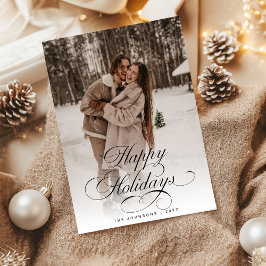 Simple Elegant Calligraphy Script Christmas Photo Feiertagskarte