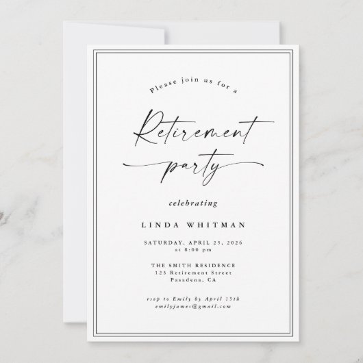 Simple Elegant Calligraphy Script Retirement Party Einladung (Vorderseite)