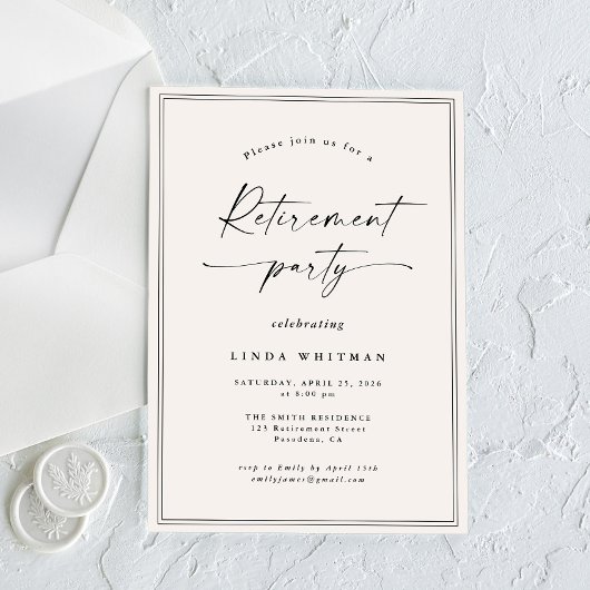 Simple Elegant Calligraphy Script Retirement Party Einladung