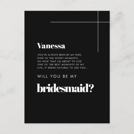 Simple elegant & chic Bridesmaid proposal Postkarte (Vorderseite)
