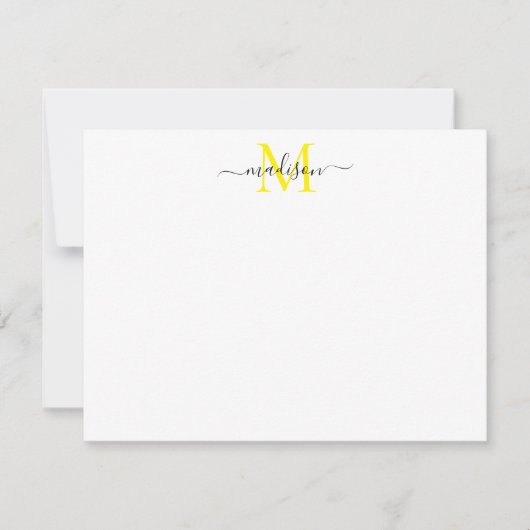 SImple Elegant Chic Girly Script Monogram Yellow Mitteilungskarte (Vorderseite)