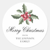 Simple Elegant Christmas Botanical Round Sticker (Vorderseite)