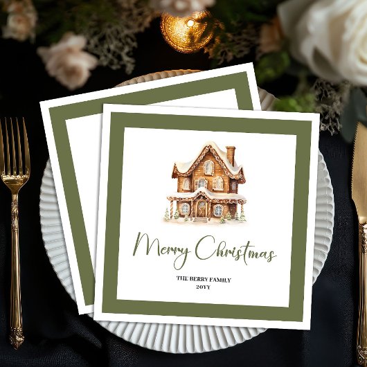 Simple Elegant Christmas House Custom Name Napkins Serviette