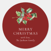 Simple Elegant Christmas Watercolor Botanical Clas Runder Aufkleber (Vorderseite)