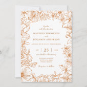 Simple Elegant Copper Floral Garden Wedding Einladung (Vorderseite)
