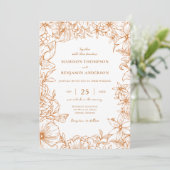 Simple Elegant Copper Floral Garden Wedding Einladung (Stehend Vorderseite)