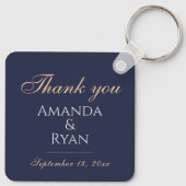 Simple Elegant Dark Blue Wedding Vielen Dank Schlüsselanhänger (Rückseite)