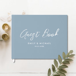 Simple Elegant Dusty Blue Calligraphy Wedding Gästebuch