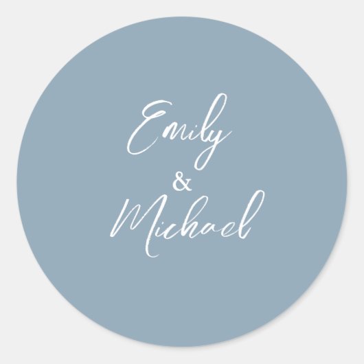 Simple Elegant Dusty Blue Script Minimal Wedding Runder Aufkleber (Vorderseite)
