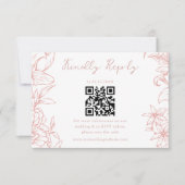 Simple Elegant Dusty Pink Floral QR Code Wedding RSVP Karte (Vorderseite)