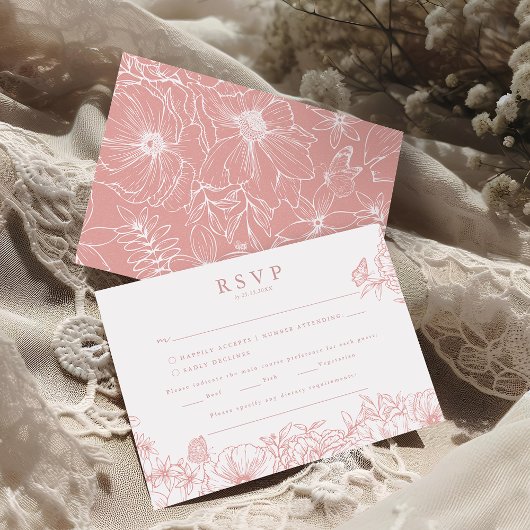 Simple Elegant Dusty Pink Garden Wedding RSVP Begleitkarte