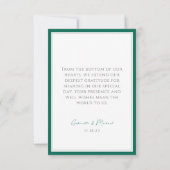Simple Elegant Emerald Green Dankeschön Card Dankeskarte (Rückseite)