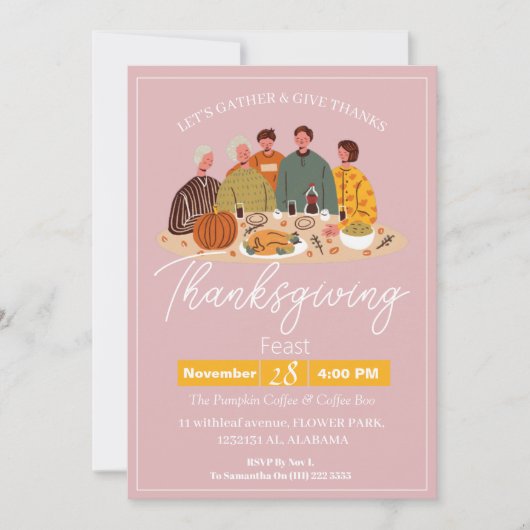 Simple Elegant Erntedank Dinner Pumpkin Türkei Einladung (Vorderseite)