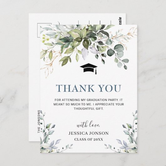 Simple Elegant Eucalyptus Abschluss Vielen Dank Postkarte (Vorne/Hinten)