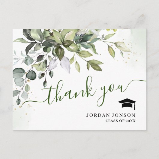 Simple Elegant Eucalyptus Abschluss Vielen Dank Postkarte (Vorderseite)