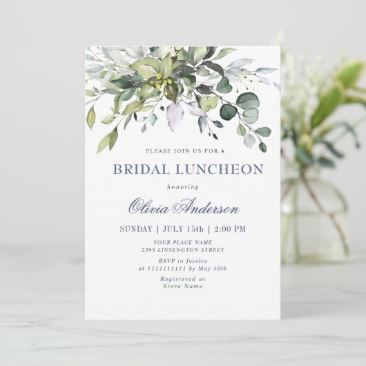 Simple Elegant Eucalyptus BRIDAL LUNCHEON Einladung (Stehend Vorderseite)