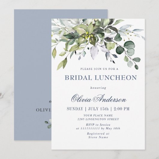 Simple Elegant Eucalyptus BRIDAL LUNCHEON Einladung (Vorne/Hinten)