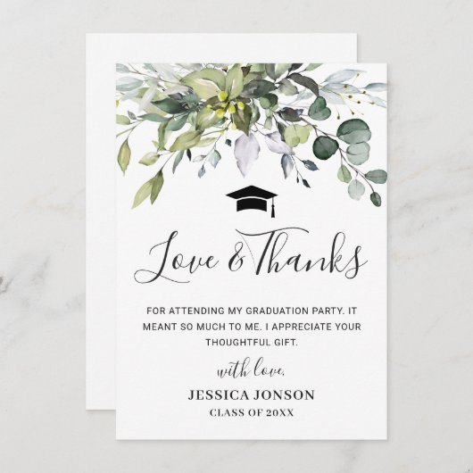 Simple Elegant Eucalyptus Greenery Graduation Dankeskarte (Vorne/Hinten)