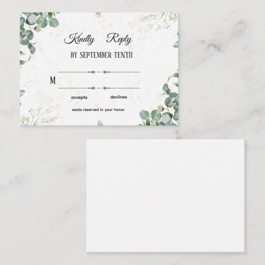 Simple Elegant Eucalyptus Greenery Wedding RSVP Ca Mitteilungskarte (Vorne/Hinten)