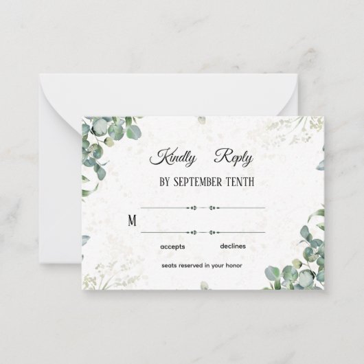 Simple Elegant Eucalyptus Greenery Wedding RSVP Ca Mitteilungskarte (Vorderseite)
