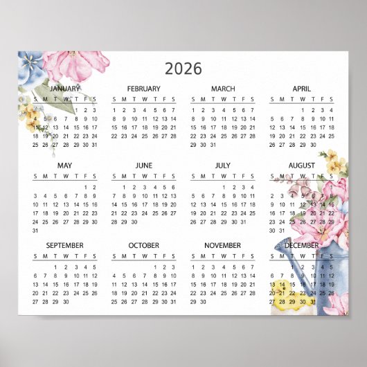 Simple Elegant Floral Botanical 2026 Calendar | Poster (Vorne)