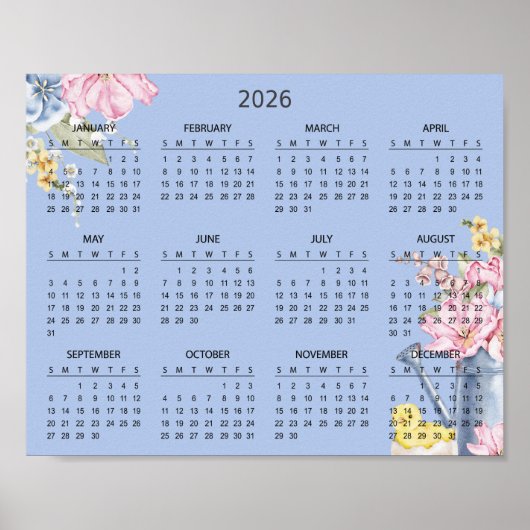 Simple Elegant Floral Botanical 2026 Calendar | Poster (Vorne)