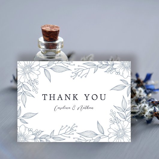 Simple Elegant Floral Dusty Blue Wedding Dankeskarte