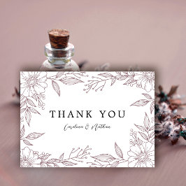 Simple Elegant Floral Mauve Wedding Dankeskarte