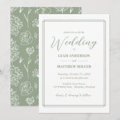 Simple Elegant Floral Pattern Wedding Invitation Einladung (Vorne/Hinten)