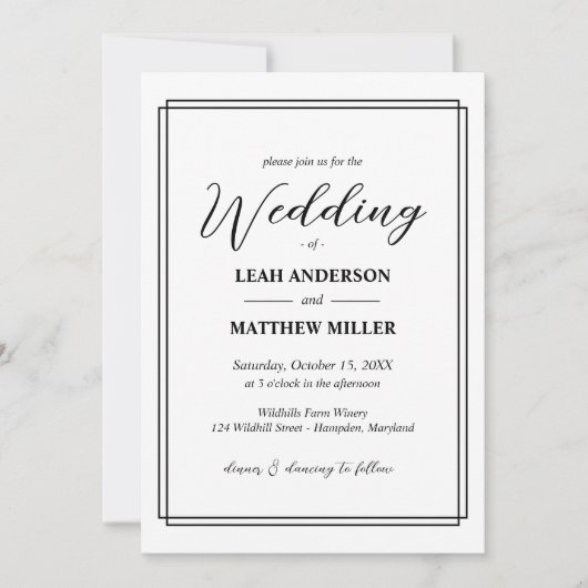 Simple Elegant Floral Pattern Wedding Invitation Einladung (Vorderseite)