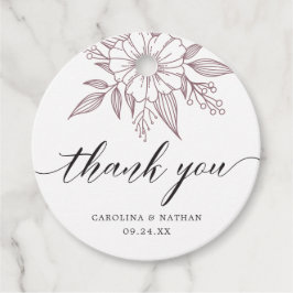 Simple Elegant Floral Wedding Danke Mauve Geschenkanhänger