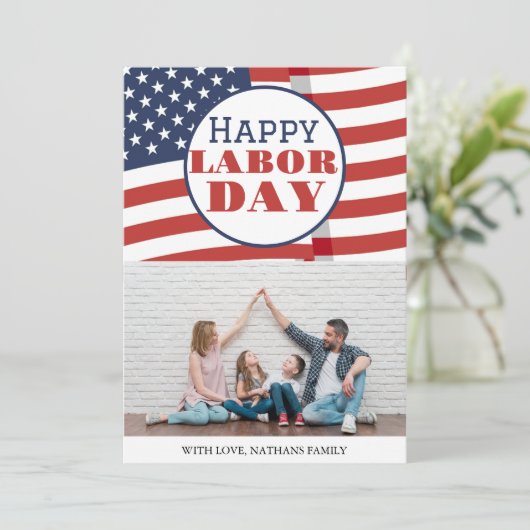 Simple Elegant Foto Happy Labour Day mit US-Flagge (Stehend Vorderseite)