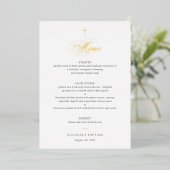 Simple Elegant Gold Cross Calligraphy Baptism Menu Folieneinladung (Stehend vorne)