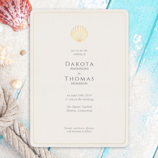 Simple Elegant Gold Seashell Wedding invitation Folieneinladung