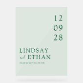 Simple Elegant Green Transparent Wedding Acrylschild (Vorderseite)