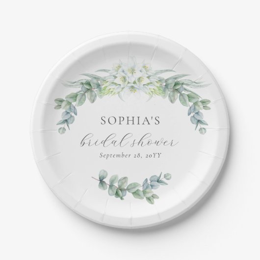 Simple Elegant Greenery Boho Script Brautparty Pappteller (Vorderseite)