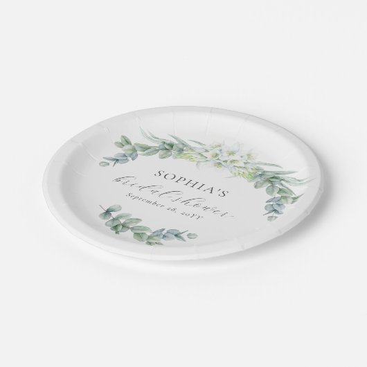 Simple Elegant Greenery Boho Script Brautparty Pappteller (Schrägansicht)