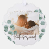 Simple Elegant Greenery Merry and Married Photo Ornament Karte (Vorderseite)