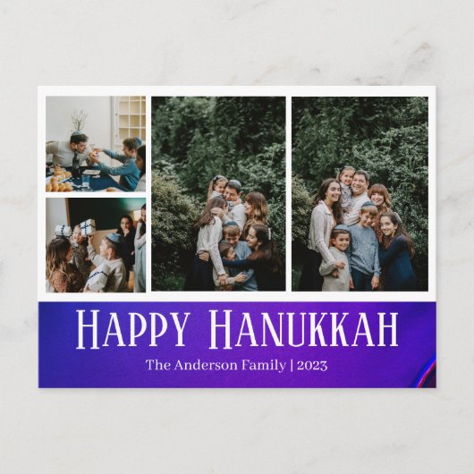 Simple Elegant Happy Hanukkah family photo Feiertagspostkarte (Vorderseite)