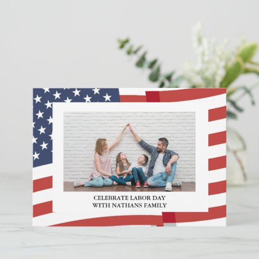 Simple Elegant Happy Labour Day Foto mit US-Flagge (Stehend Vorderseite)