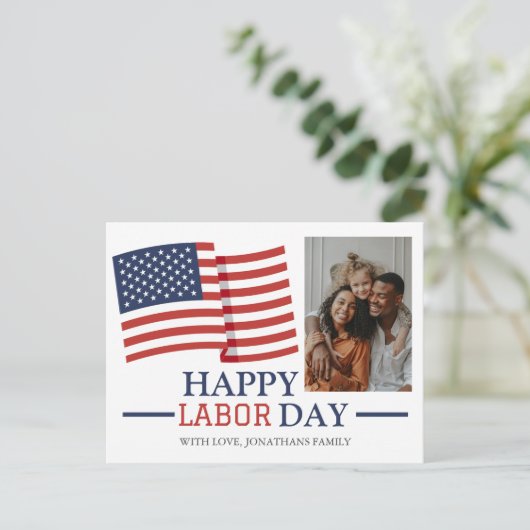 Simple Elegant Happy Labour Day mit US-Flaggen-Fot Postkarte (Stehend Vorderseite)