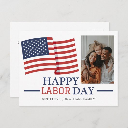 Simple Elegant Happy Labour Day mit US-Flaggen-Fot Postkarte (Vorne/Hinten)
