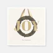 Simple Elegant JOY Greenery Wreath Paper Serviette (Vorderseite)