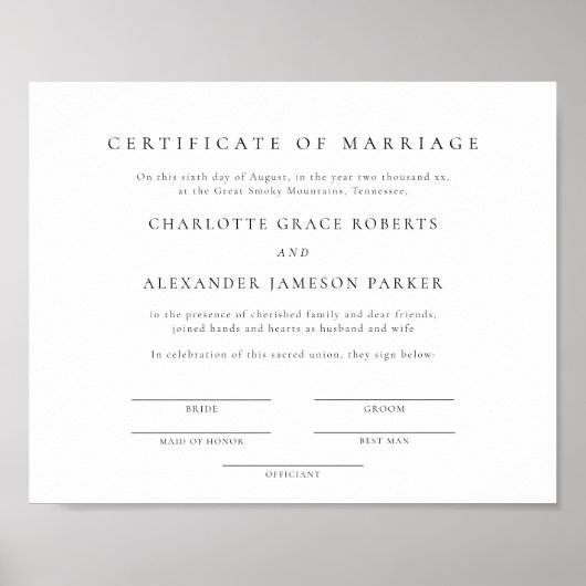 Simple Elegant Marriage Certificate Poster (Vorne)