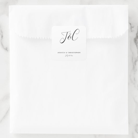 Simple Elegant Minimalist Monogram Initials Quadratischer Aufkleber (Tasche)