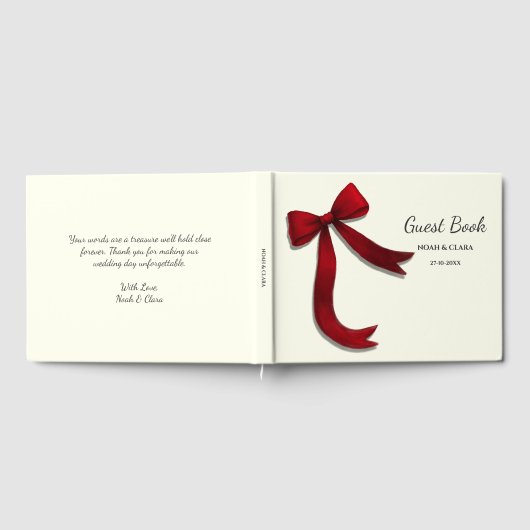 Simple Elegant Minimalist Red Bow Gästebuch (Voll)